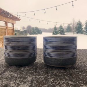 Blue striped plant pots